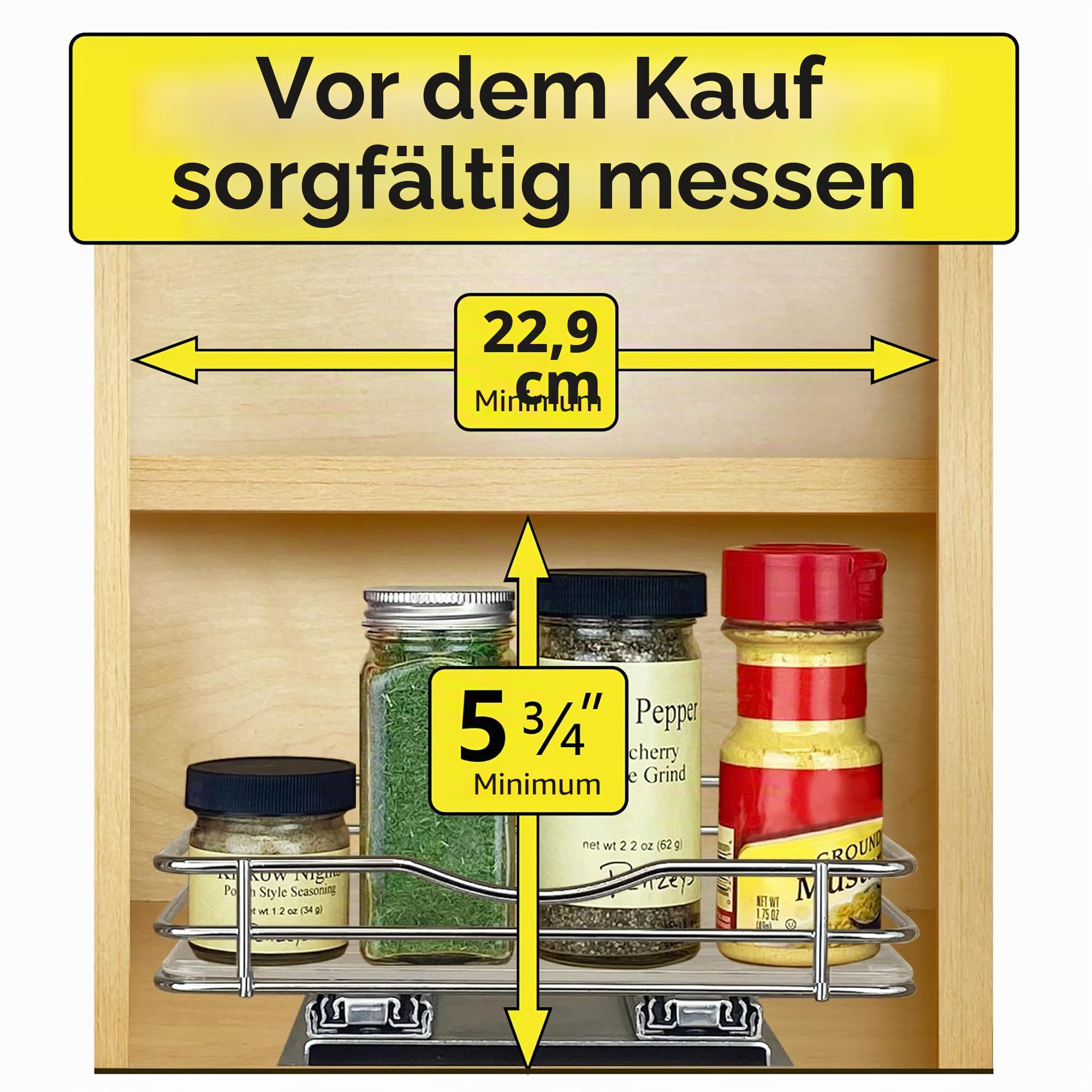 Lynk Professional® Gewürzregal-Organizer zum Herausziehen für Schrank, 21,6 cm Breite, ausziehbares Regal, ausziehbares Gewürzregal, Chrom