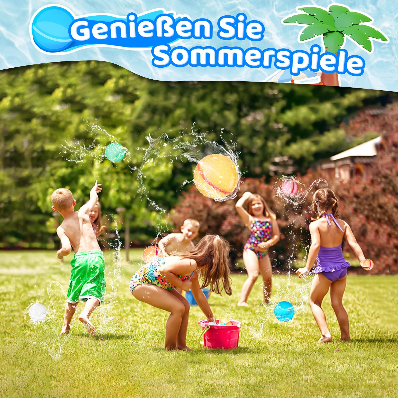 12 Stück Wasserbomben Wiederverwendbar, Selbstschließende Silikon Wasserbomben mit Mesh Tasche, Wasserbombens Set, Geeignet für Kinder, Erwachsene, Strand, Poolparty