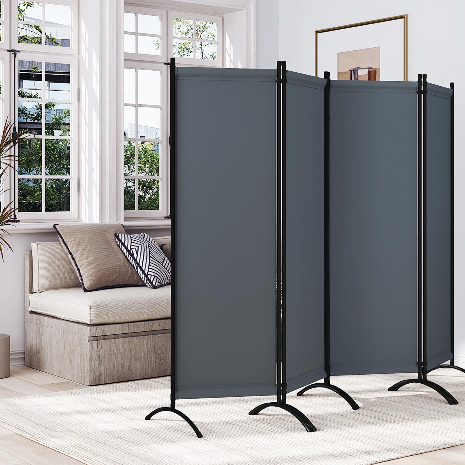 WOLTU Paravent 4 Teilig 224x182 cm Dunkelgrau, Raumteiler Freistehend Trennwand und Klappbar, Sichtschutz Spanische Wand für Innen- und Außenbereich, Ideal für Wohnzimmer, Balkon und Garten
