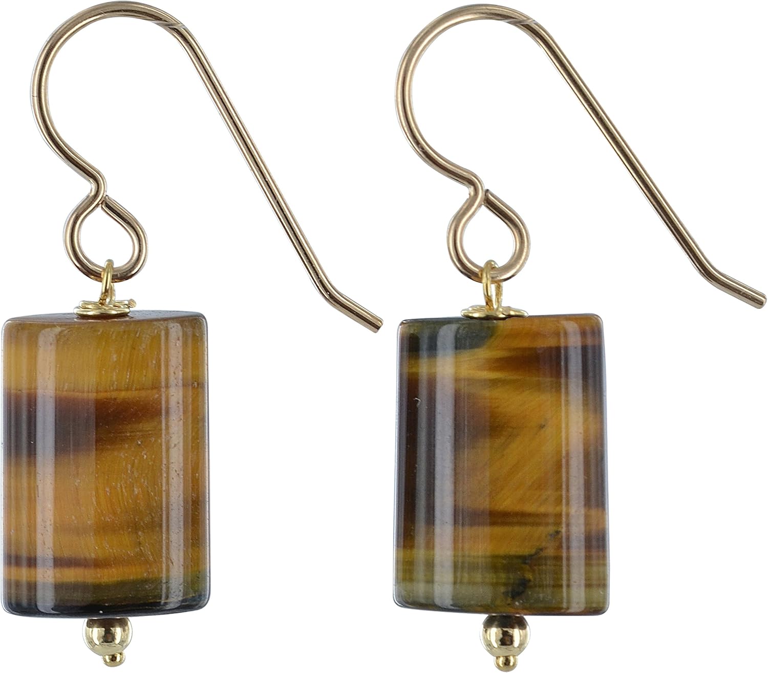 Rectangular Tiger's Eye Gemstone 14K GF Elegant Dangle Drop Brown Earrings