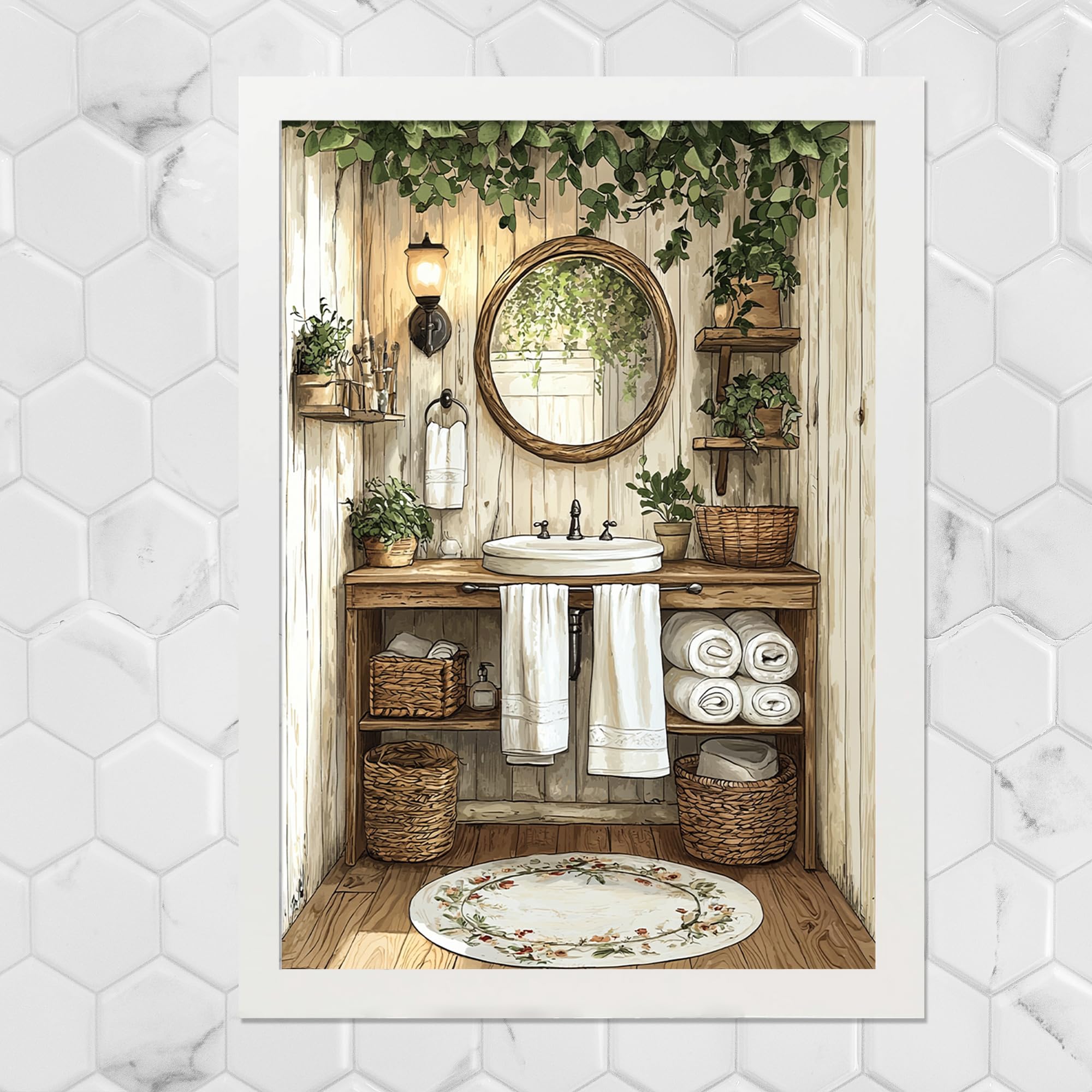 Poster Regole Del Bagno In Stile Farmhouse Dazzlewall – 30x40 Cm Senza Cornice, Con Disegni Rustici E Colori Vivaci
