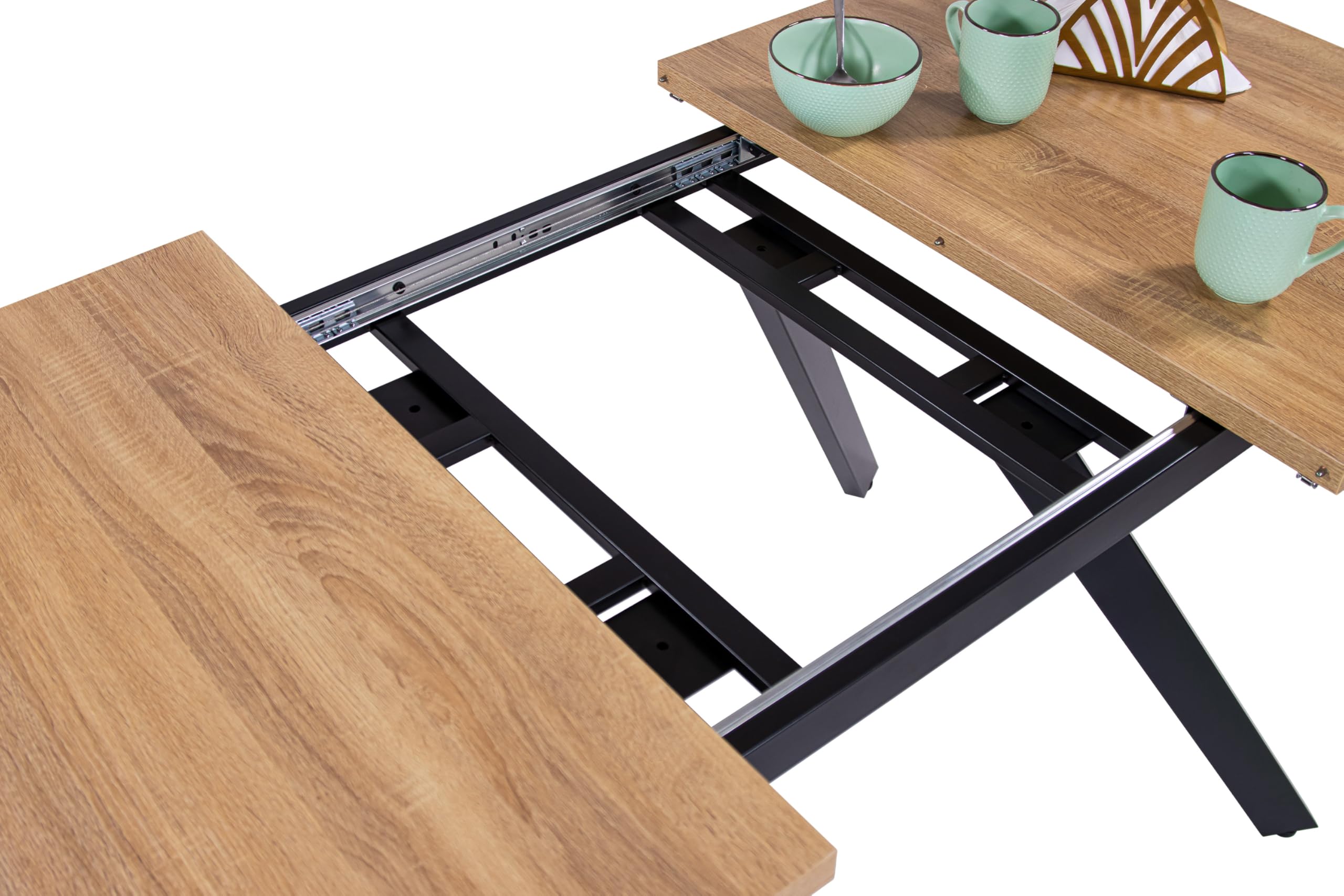SAM Esstisch Meryl ausziehbar 120(160)x80 cm Holz-Optik Eiche Metallgestell | 30 mm rechteckige Tischplatte, Gestell schwarz