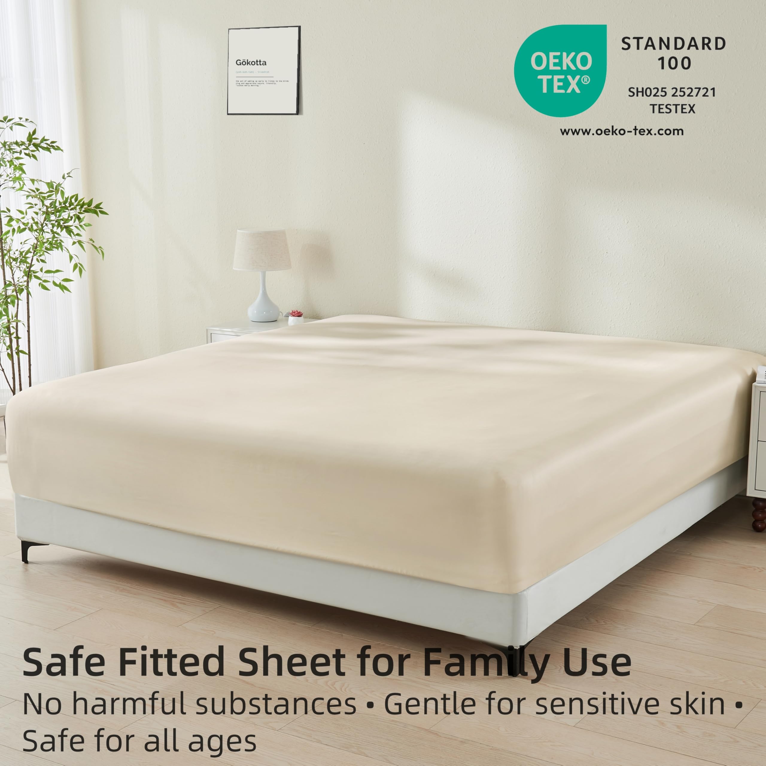 GOKOTTA Spannbettlaken für Queensize-Betten, 100 % Viskose aus Bambus, ultraweich, kühlend und atmungsaktiv, Bettlaken mit 4 elastischen Eckbändern, kein Rutschen, kein Pilling, 40,6 cm tiefe Tasche