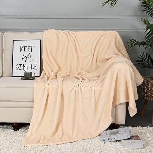 Miniatura 6 de NANPIPER manta de vellón, manta supersuave de franela, de tamaño queen, manta cómoda, mullida y lujosa de felpa de microfibra para cama, beige