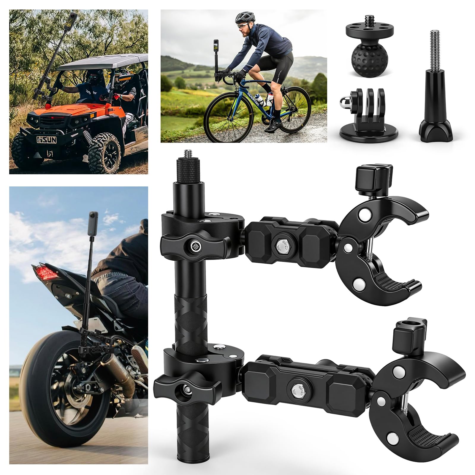 Motorrad Halterung für Insta360 X5 X4, Fahrradlenker Montageset mit 120cm Unsichtbarem Selfie Stick Double Clamp Kamera Zubehör für Insta 360 X5 X4 X3 ONE X2 GoPro Hero 13 12 DJI Osmo Pocket 3/4