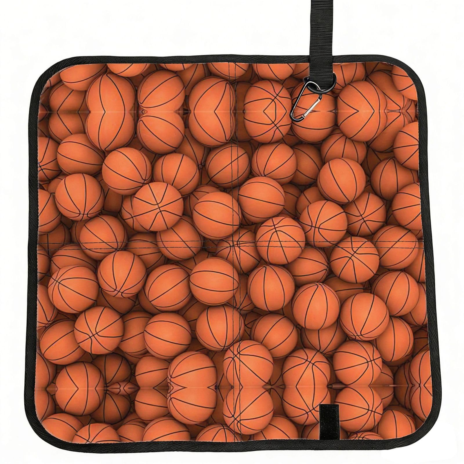 OKFSTY Basketball Orange Print Fold Away Seat Cushion Portable Outdoor Pad Polyester Bleacher Bench Mat Travel Picnic Pad