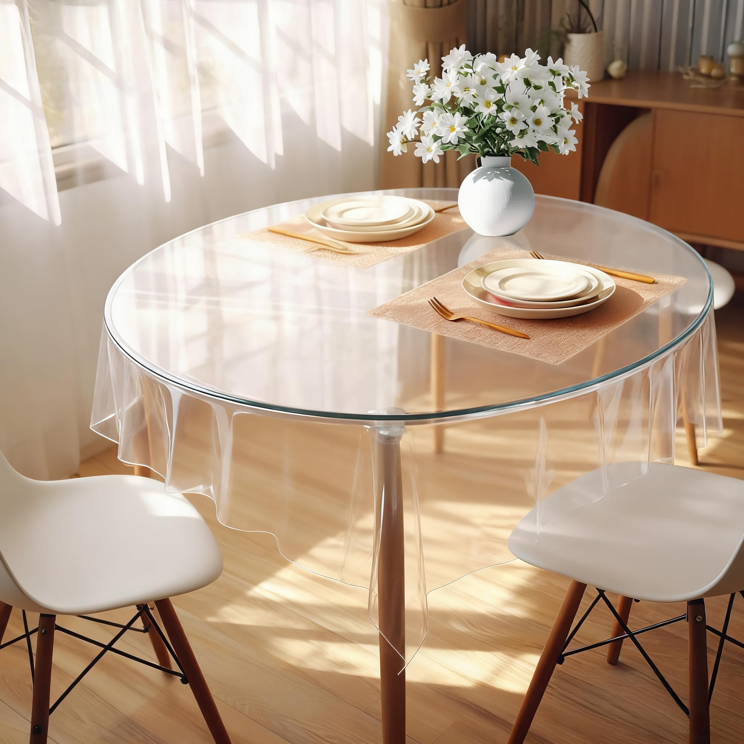 DIKARIYA Tischdecke Transparent Abwaschbar, Tischfolie Durchsichtig PVC Tischdecke Plastiktischdecke Klarsichtfolie Glasklar Folie Wasserdicht Fettdicht Tischschutzfolie Outdoor