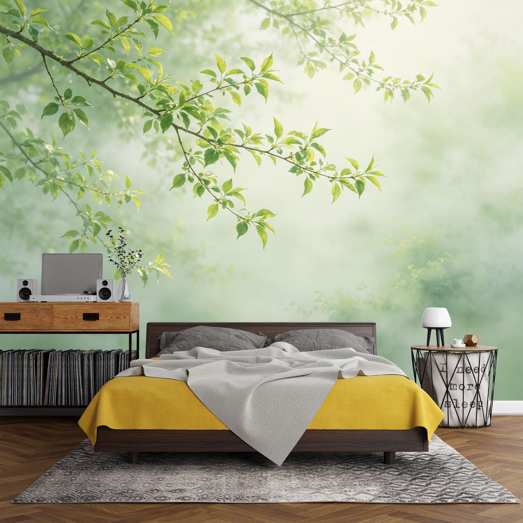 Custom Size Wall Mural Botanical Forest Leaves Misty Morning Nature Scenery SelfAdhesive Art Prints wall Fabric (No PVC) Removable Wallpaper Living Room Decor