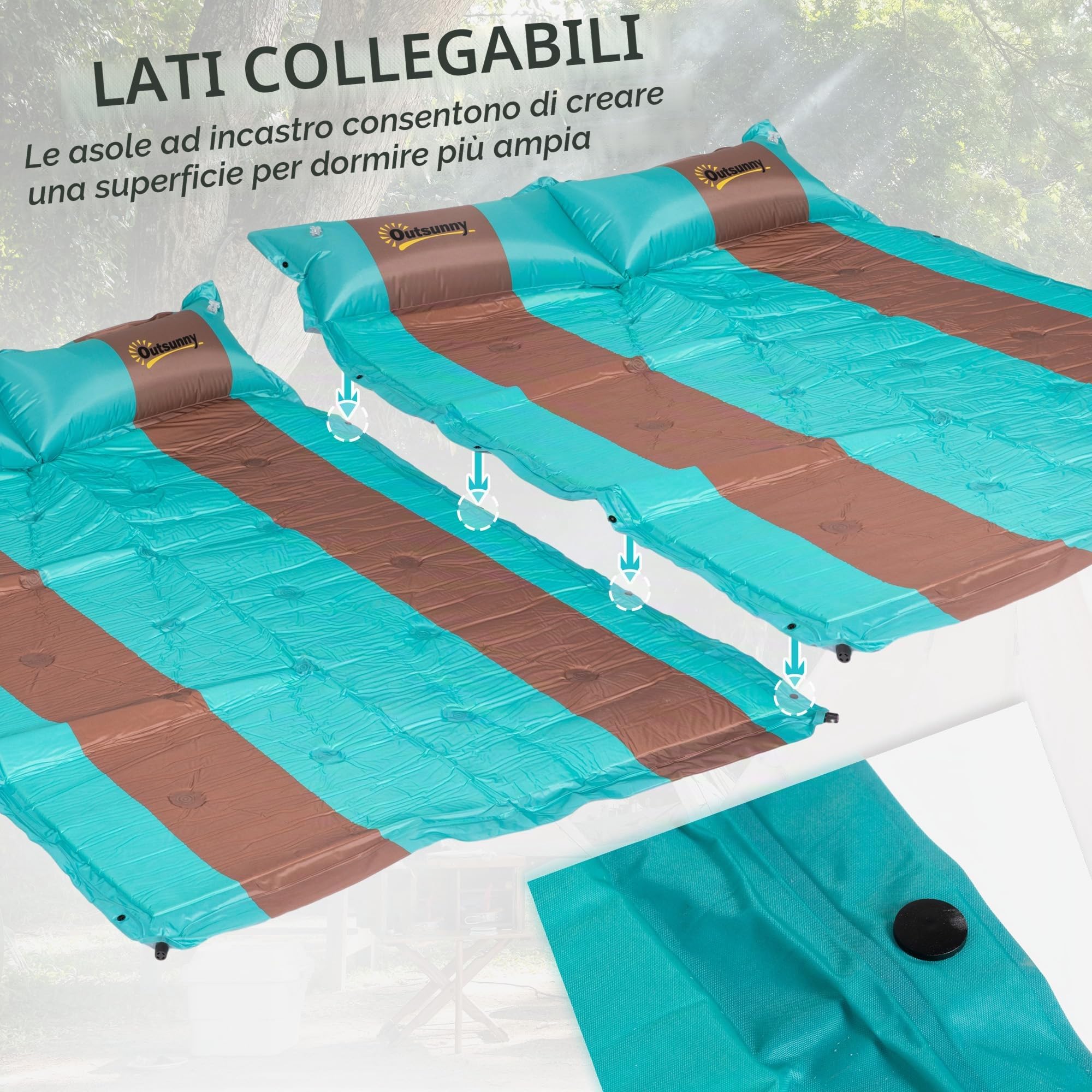 Outsunny Materassino da campeggio per 2 persone con cuscino e borsa per il trasporto - Ultra leggero - Materassino impermeabile per campeggio, viaggi ed escursioni