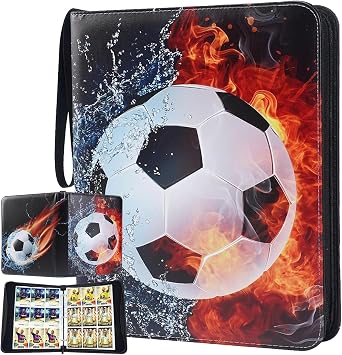 Sports Card Binder, 9 Pocket Trading Card Binder with 55 Sleeves fits 990 Sports Card,Double Sided Soccer Card Holder with Zipper for Baseball Basketball Hockey Collection Storage