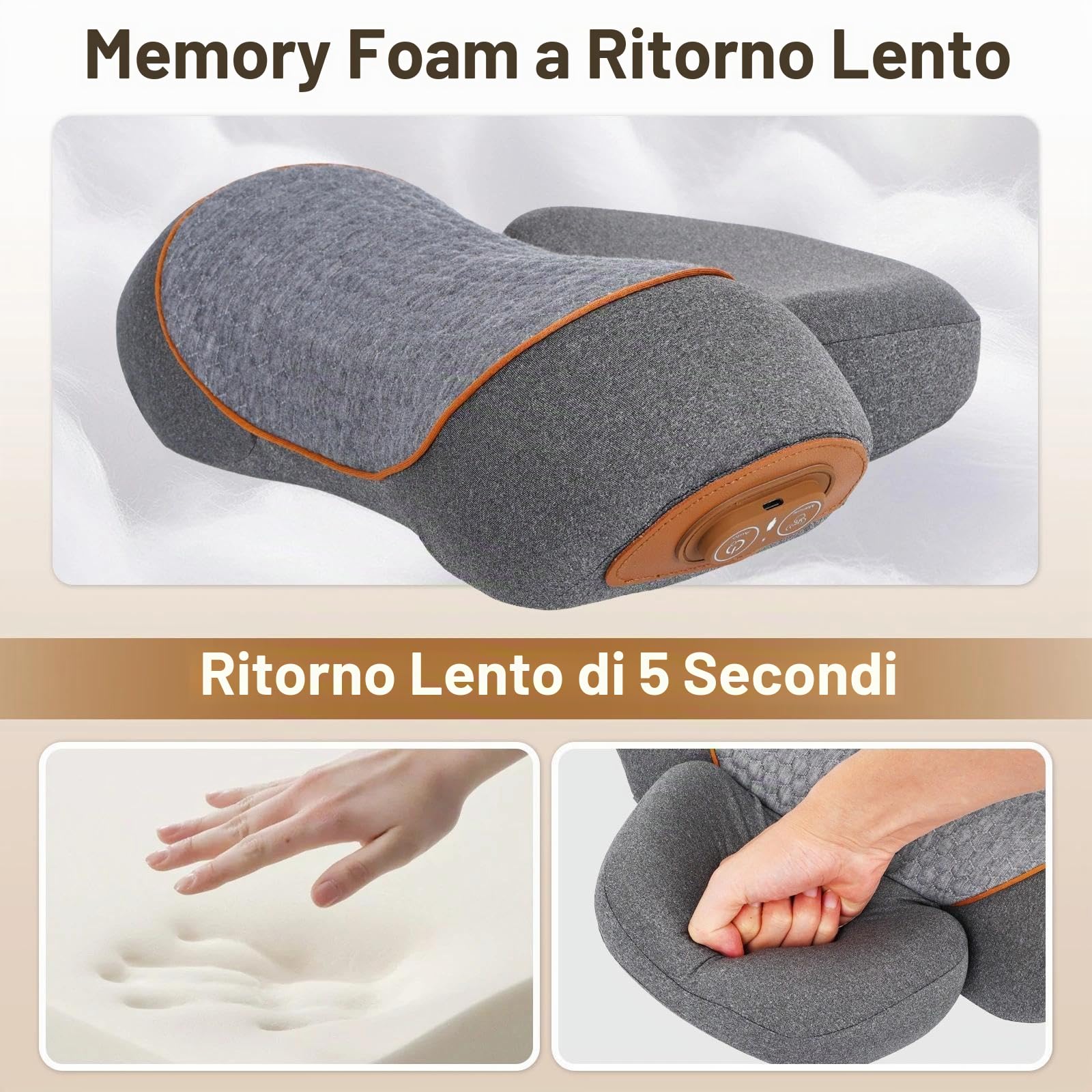 Massaggiatore Cervicale con Riscaldamento, 3-in-1 Massaggiatore Posteriore e Cervicale con Vibrazione e Trazione, Massaggiatore Spalle Per Alleviare Il Dolore Dei Tessuti Profondi, Grigio