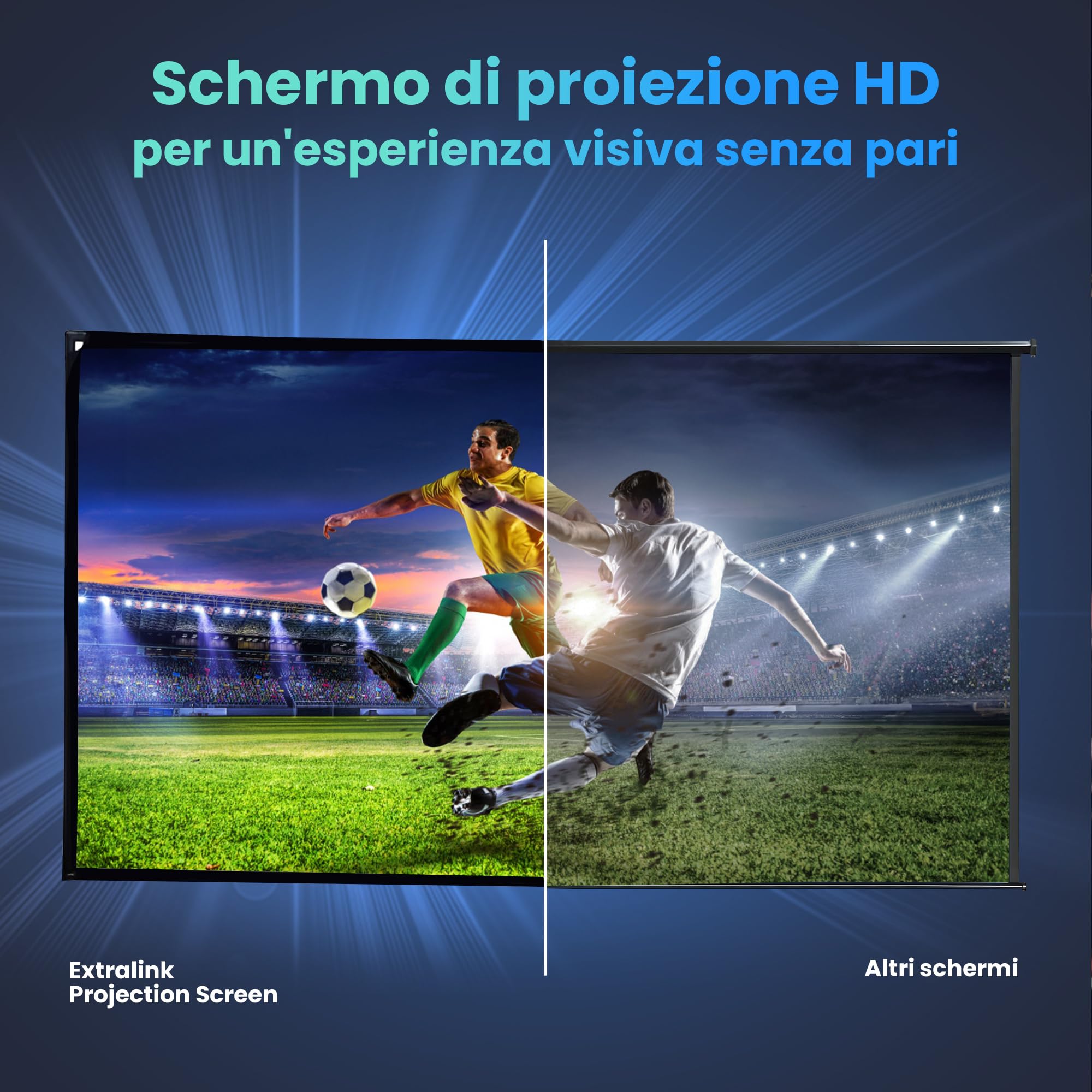 Extralink Telo per Proiettore 72 Pollici con Treppiede - Pieghevole 16:9 per HD/4K, Schermo Portatile Anti-Piega per Home Cinema, Telo per proiettore da Esterno & Presentazioni, 160x90CM