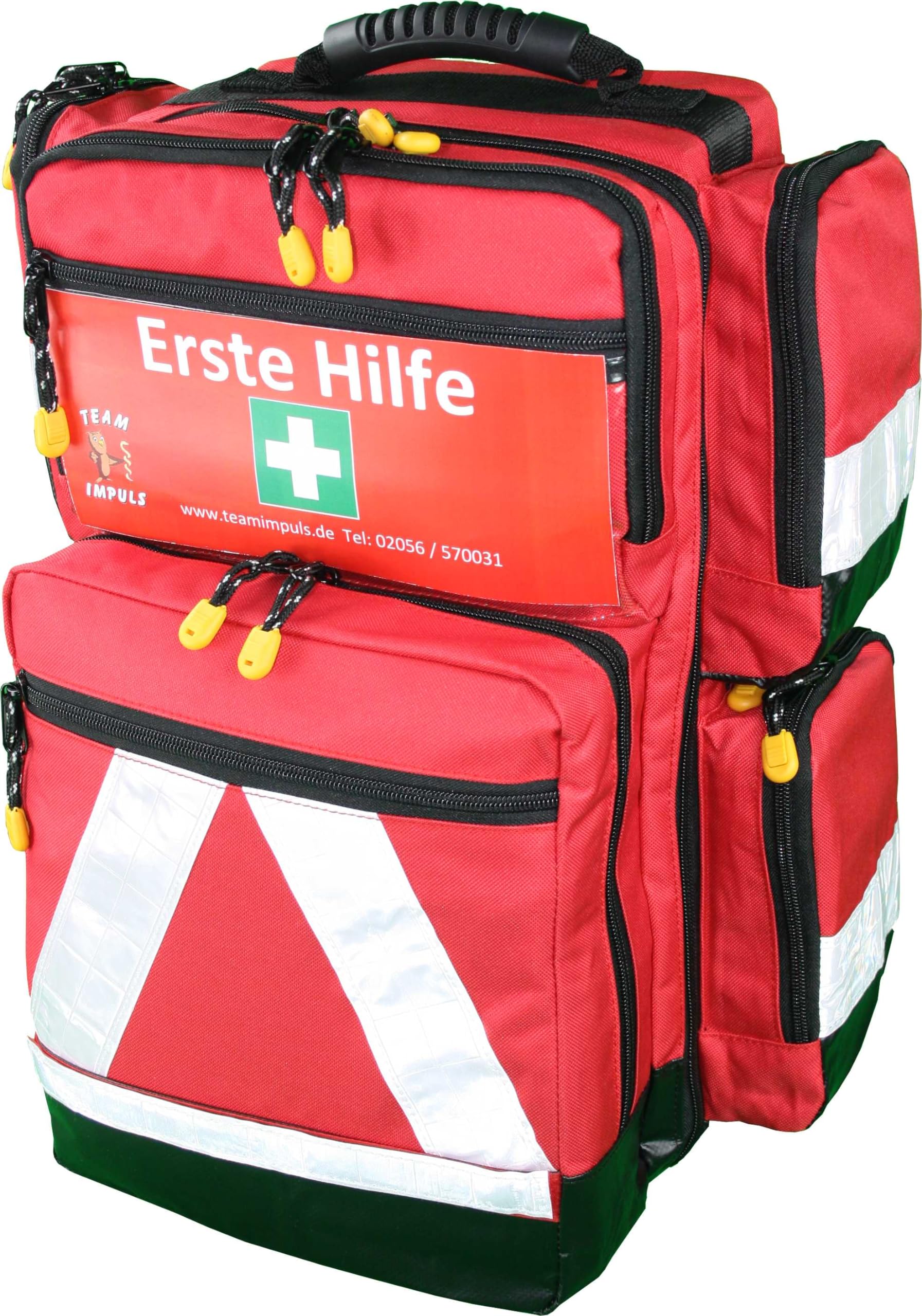Erste Hilfe Notfallrucksack Sport Freizeit & Event mit 5 Außentaschen inkl. Verbandbuch & Frakturschienen-Set
