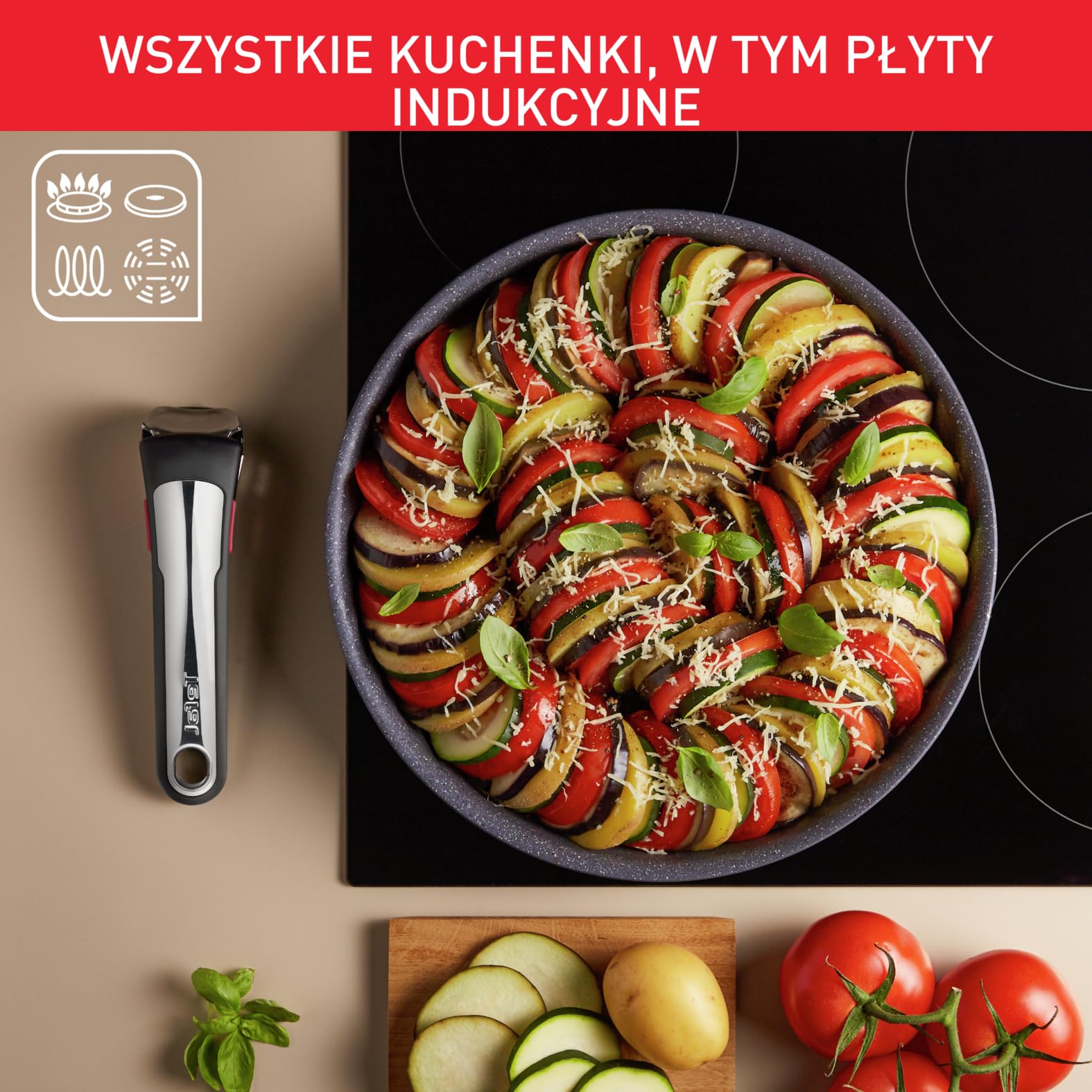TEFAL L76693 Zestaw patelni INGENIO Natural On, 24/28 cm i odpinana rączka, powłoka mineralia+, wskaźnik Thermo Signal, Grube dno Thermo Fusin, do wszystkich kuchenek