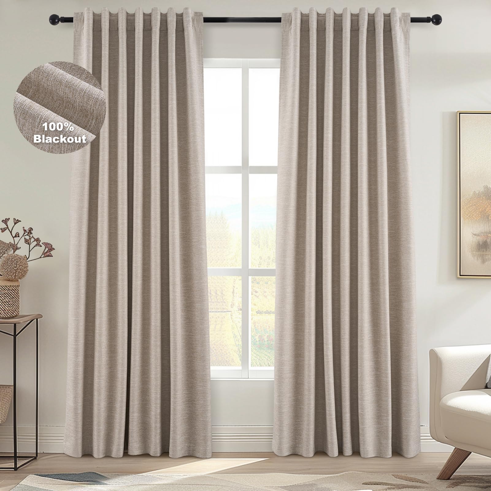 Topfinel 108 Inch Curtains 2 Panel Set Boho Brown Modern Decorative Dark Out Curtains for Bedroom Heat and Cold Blocking Window Coverings 9FT High
