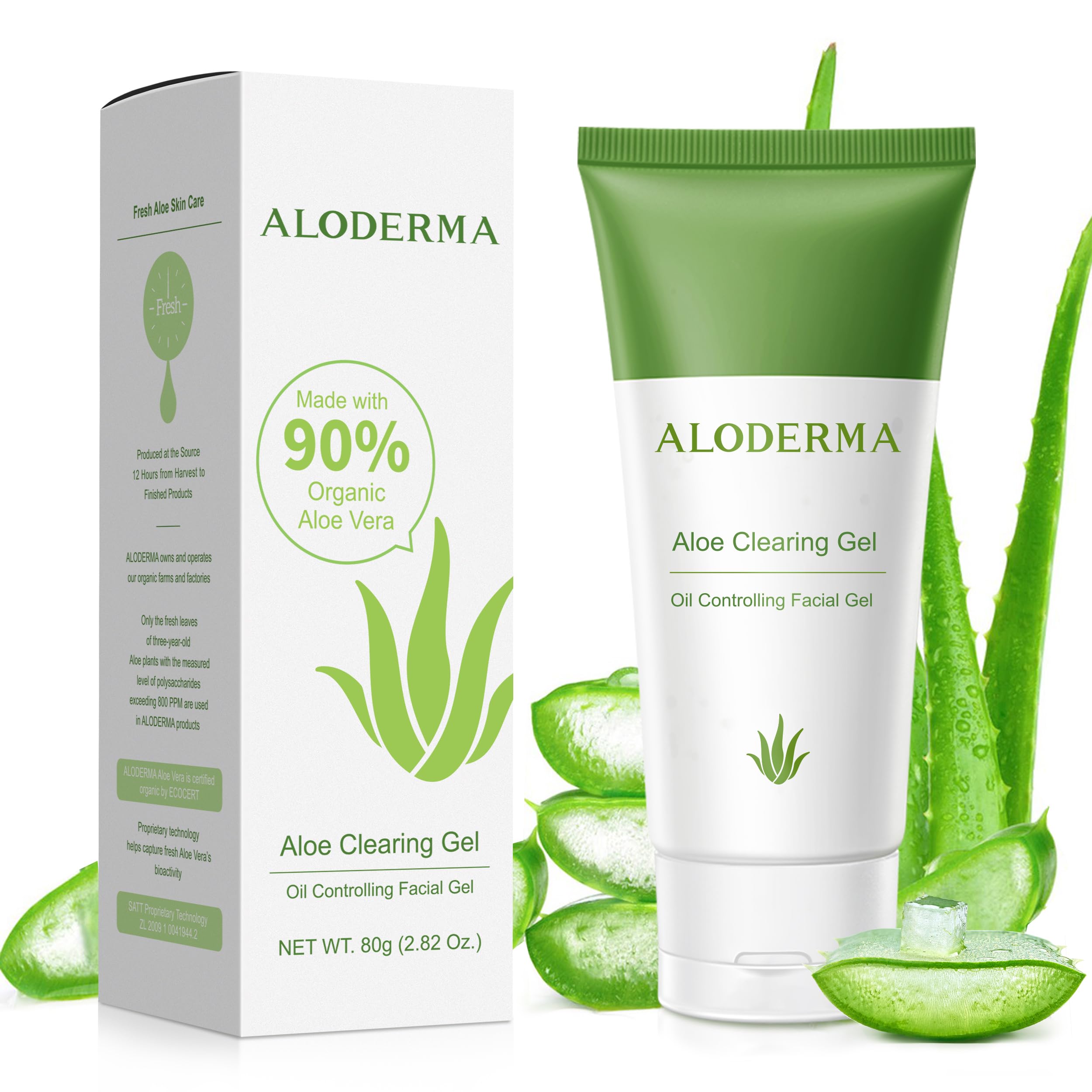Aloderma Aloe Clearing Gel for Clear Complexion with 90% Organic AloeVera - Moisturizing, Oil Controlling Facial Lotion with Allantoin, Wintergreen Extract - Soothing, Skin Calming Aloe Gel, 2.8oz