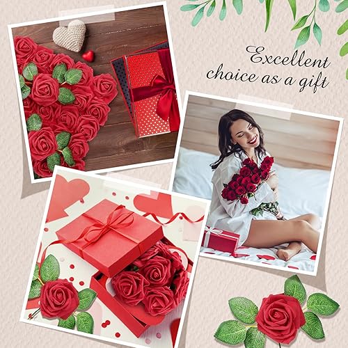 Miniatura 6 de Sherr 250 rosas artificiales a granel, rosas falsas con tallo, centro de mesa de flores sintéticas para bodas, día de San Valentín, decoración de