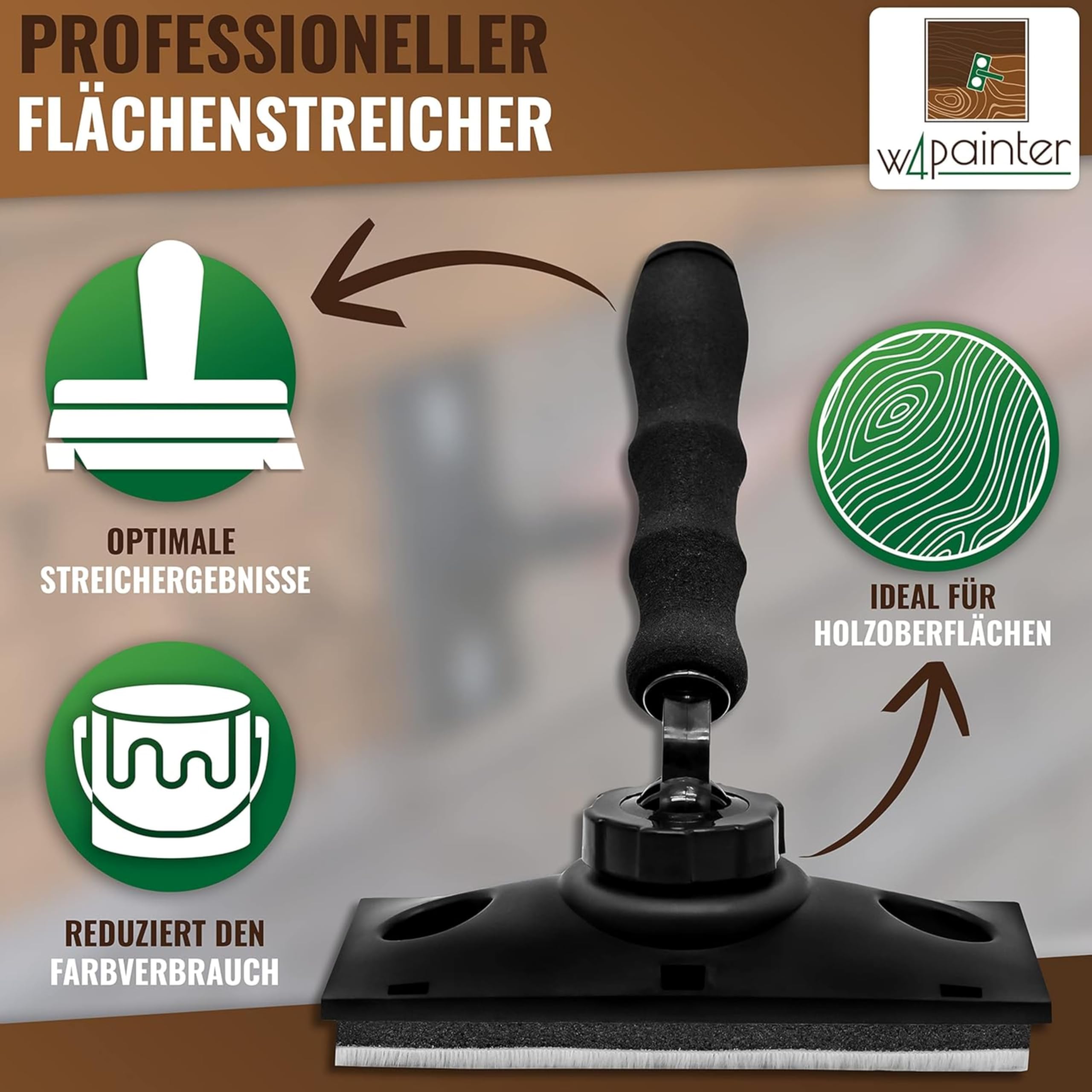 W4 Flächenstreicher für Holz - 3er Streichset Holz - ideale Pinsel Alternative - Streichwerkzeug für Lasuren, Farben, Öle, Versiegelungen - Anstreich Werkzeug