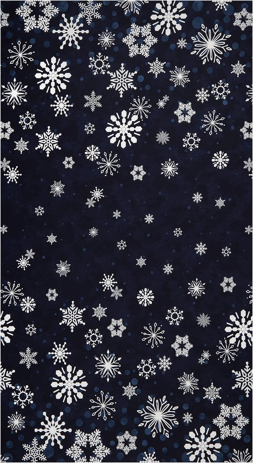 Henry Glass Flurry Friends Snowflake Border Stripe Navy, Fabric by The Yard