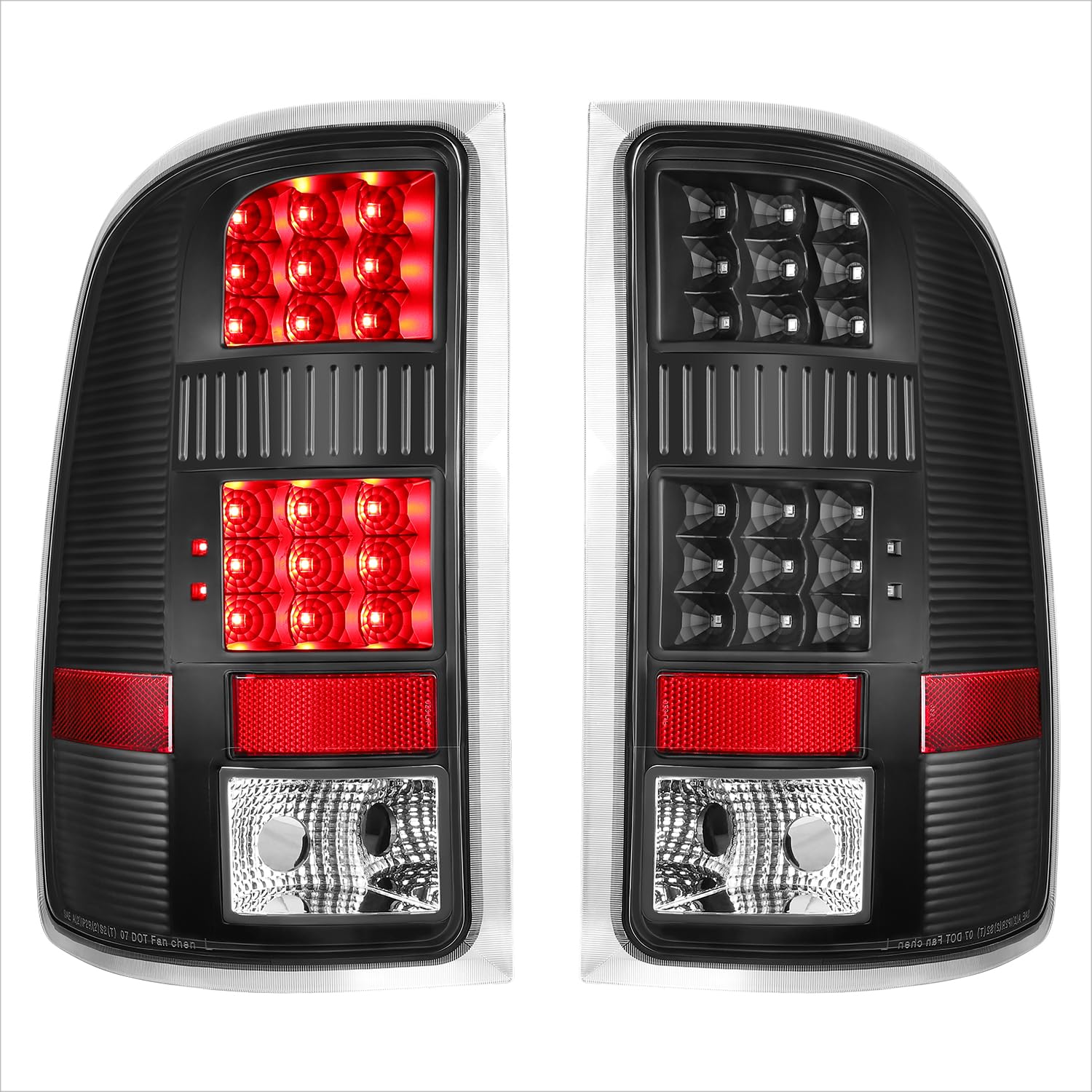 PM PERFORMOTOR Full LED Tail Lights Brake Lamps Assembly Compatible with 07-14 GMC Sierra,Black Housing/Clear Lens