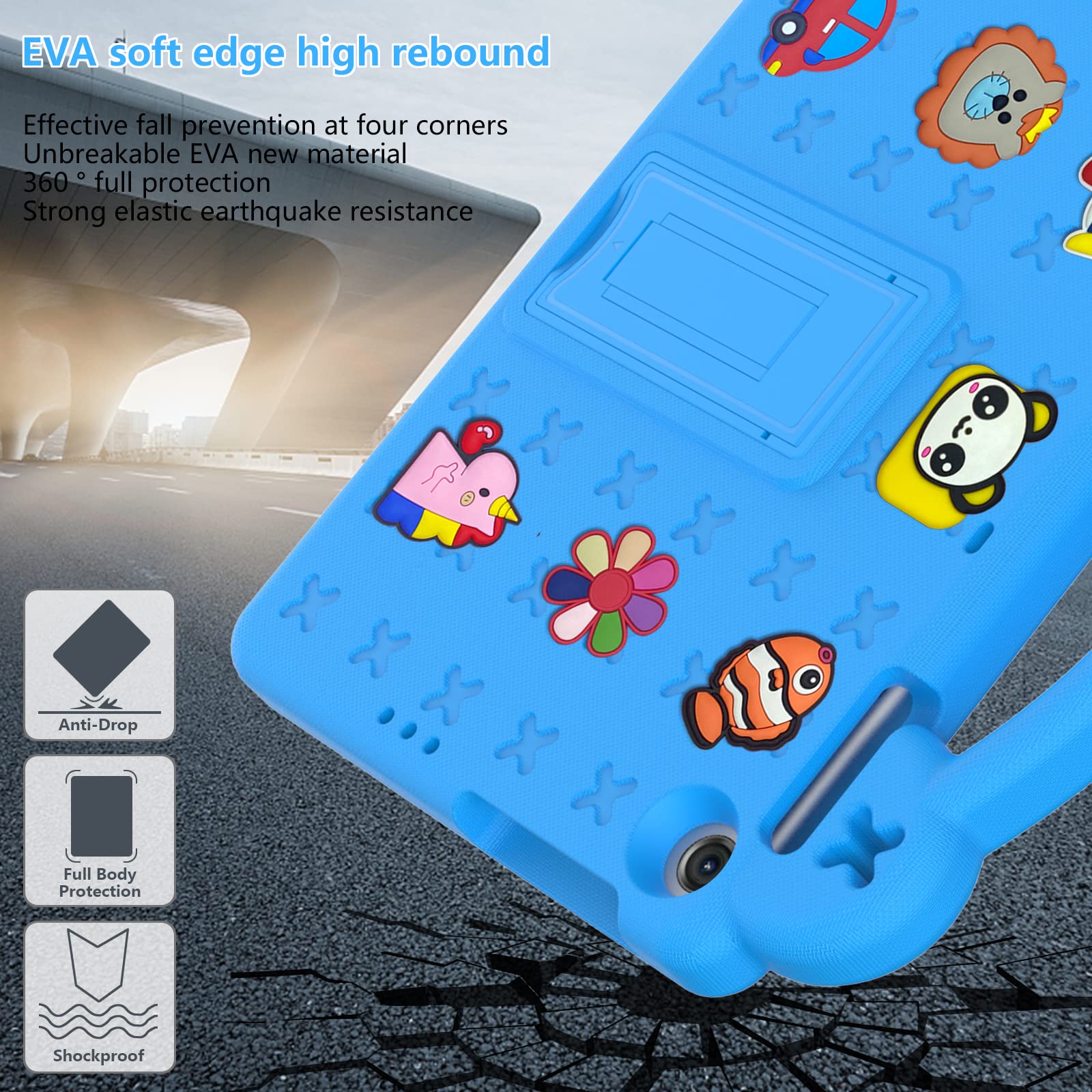 Custodia per tablet per Huawei MatePad T 10S da 10,1 pollici, in EVA, resistente, antiurto, con cavalletto pieghevole, custodia a forma di orsetto con tracolla per bambini
