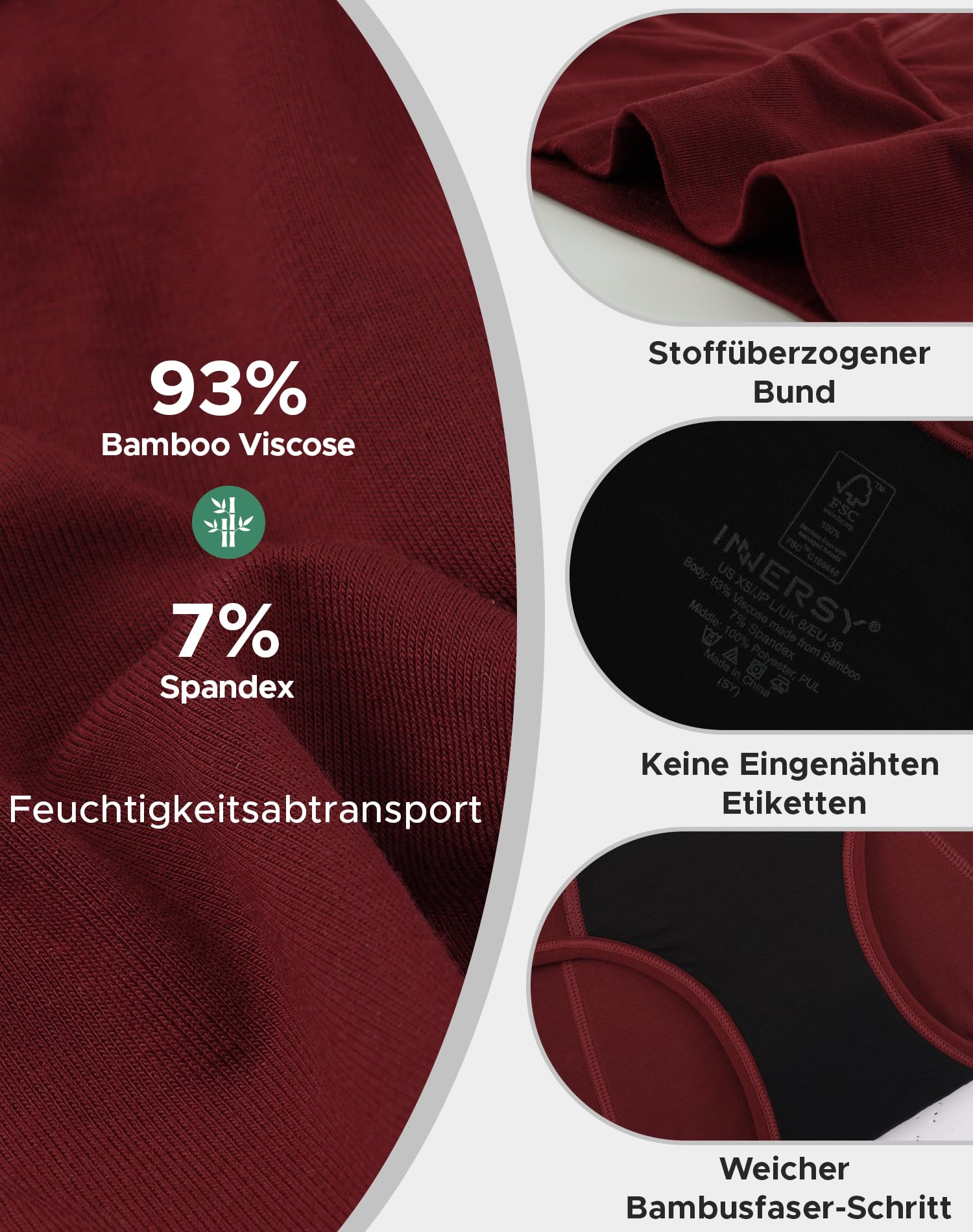 INNERSY Mutande Mestruali Donna Flusso Abbondante Vita Alta bambù Slip Post Parto Pacco da 3