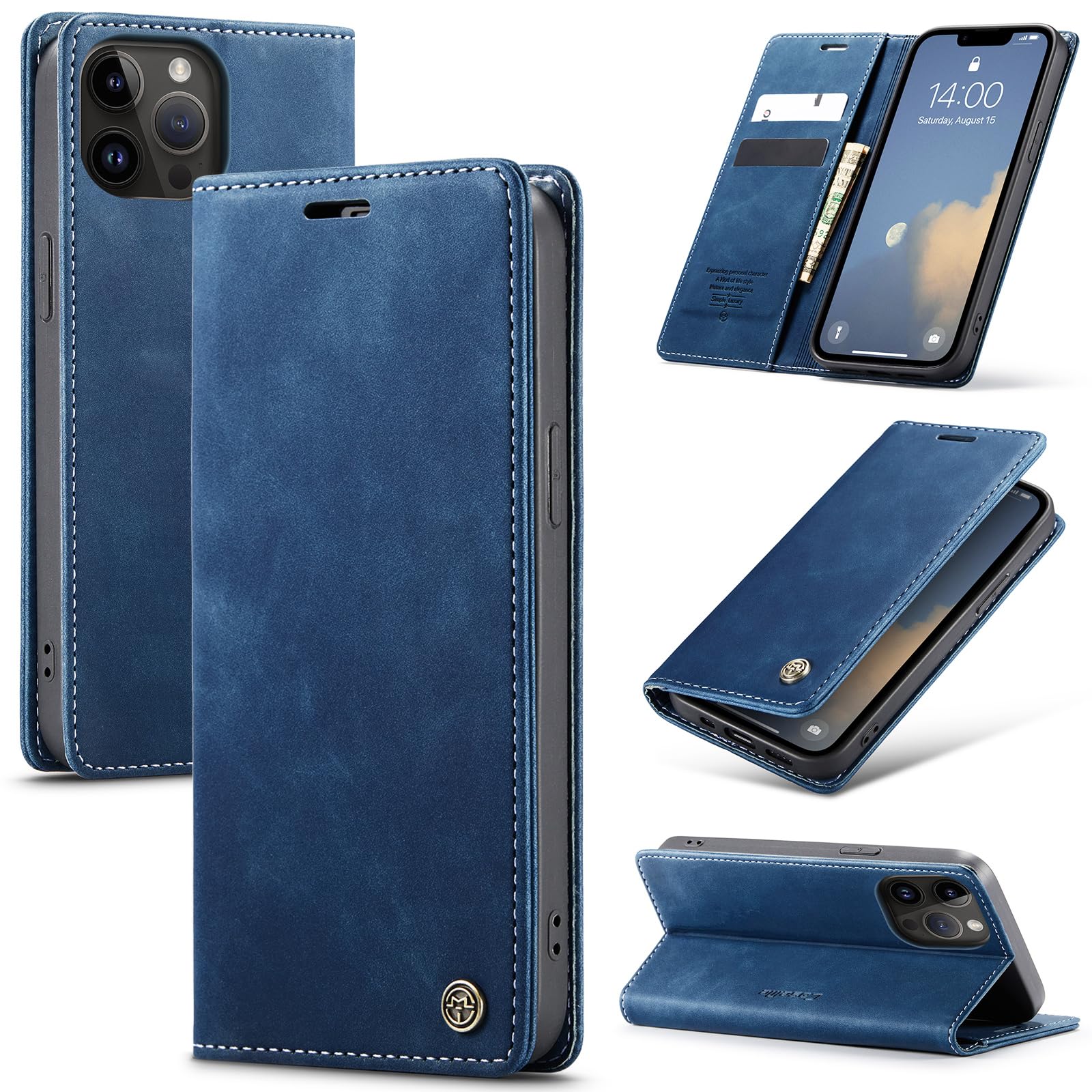 Samokor Cover per iPhone 13 Pro 5G Pelle Flip Custodia Cavalletto Portafoglio Magnetica Carta Fessura Antiurto per iPhone 13 Pro 5G,Blu