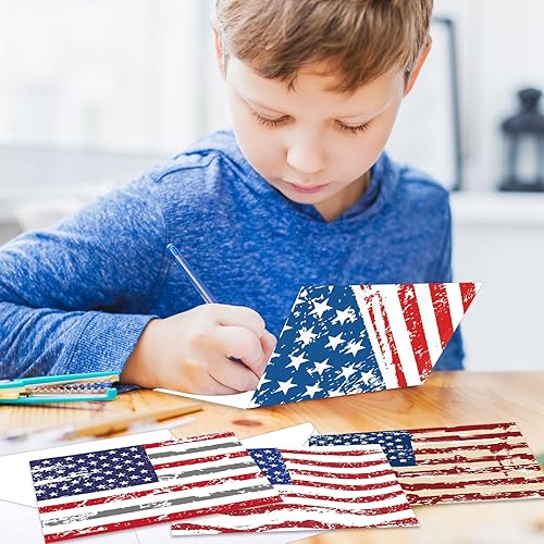 Miniatura 4 de Tarjetas de felicitación patrióticas con sobres, tarjetas de notas de la bandera estadounidense para veteranos conmemorativos del 4 de julio, Día de