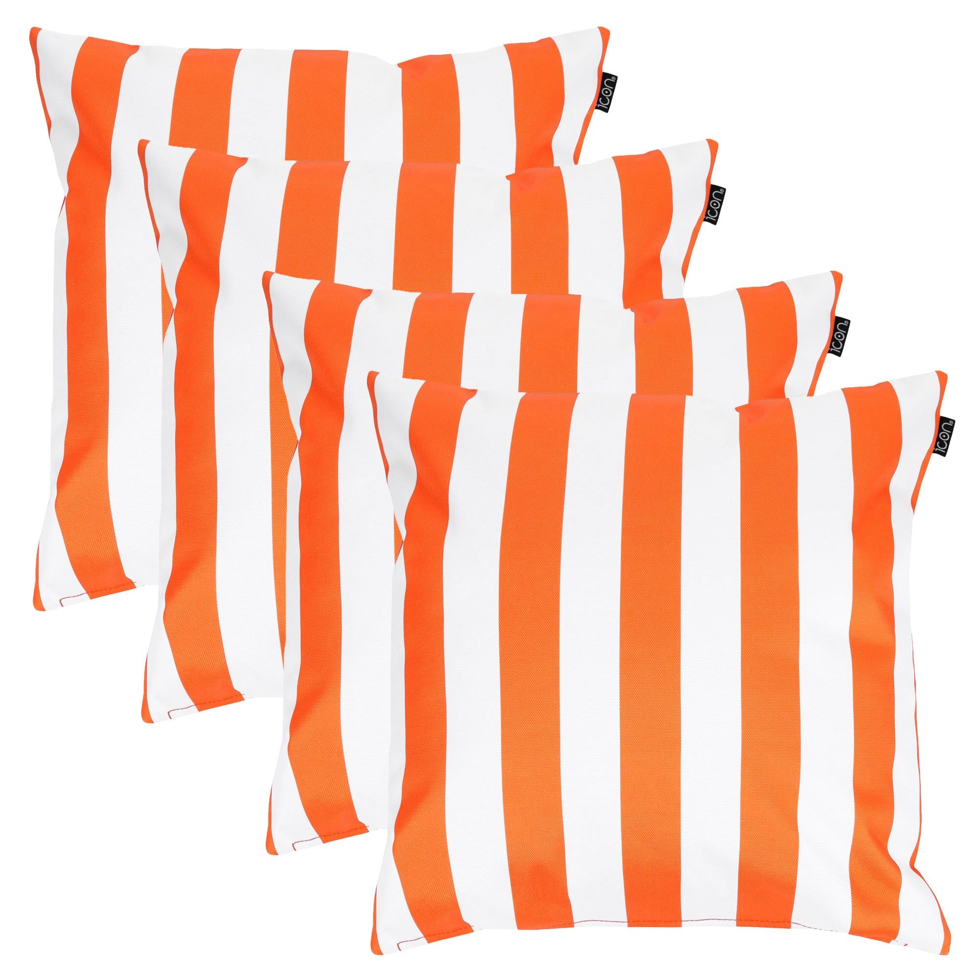 Bean Bag Bazaar Orange Outdoor Cushions Filled, Stripe Collection, Reversible Print, Set Of 4, 43Cm X 43Cm, Water Resistant, Outdoor Cushions For Garden Furniture, Garden, Patio
