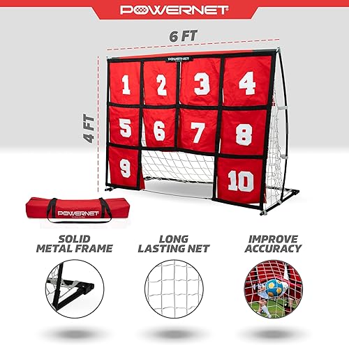 Miniatura 3 de PowerNet Portería de fútbol numerada, red de 6 x 4 pies, 10 zonas numeradas, portería de fútbol con objetivos para entrenamiento de precisión,