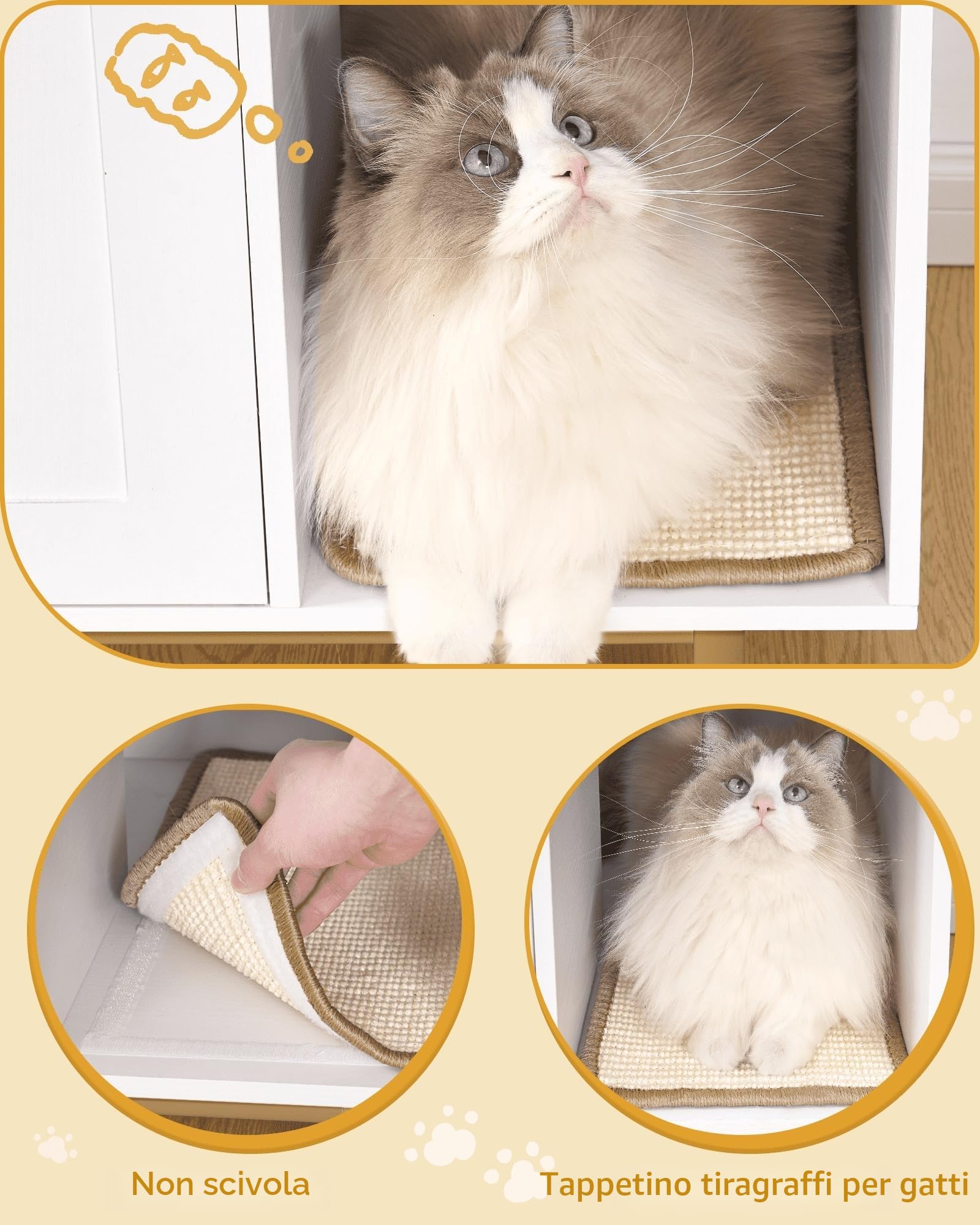 Hzuaneri Mobile Lettiera per Gatti, Mobiletto Lettiera Gatto, Casa per Gatto Multifunzione, Con Porta e Divisorio Separato, Armadietto per Gatti, Facile da Montare, Bianco e Oro 01503GCLB
