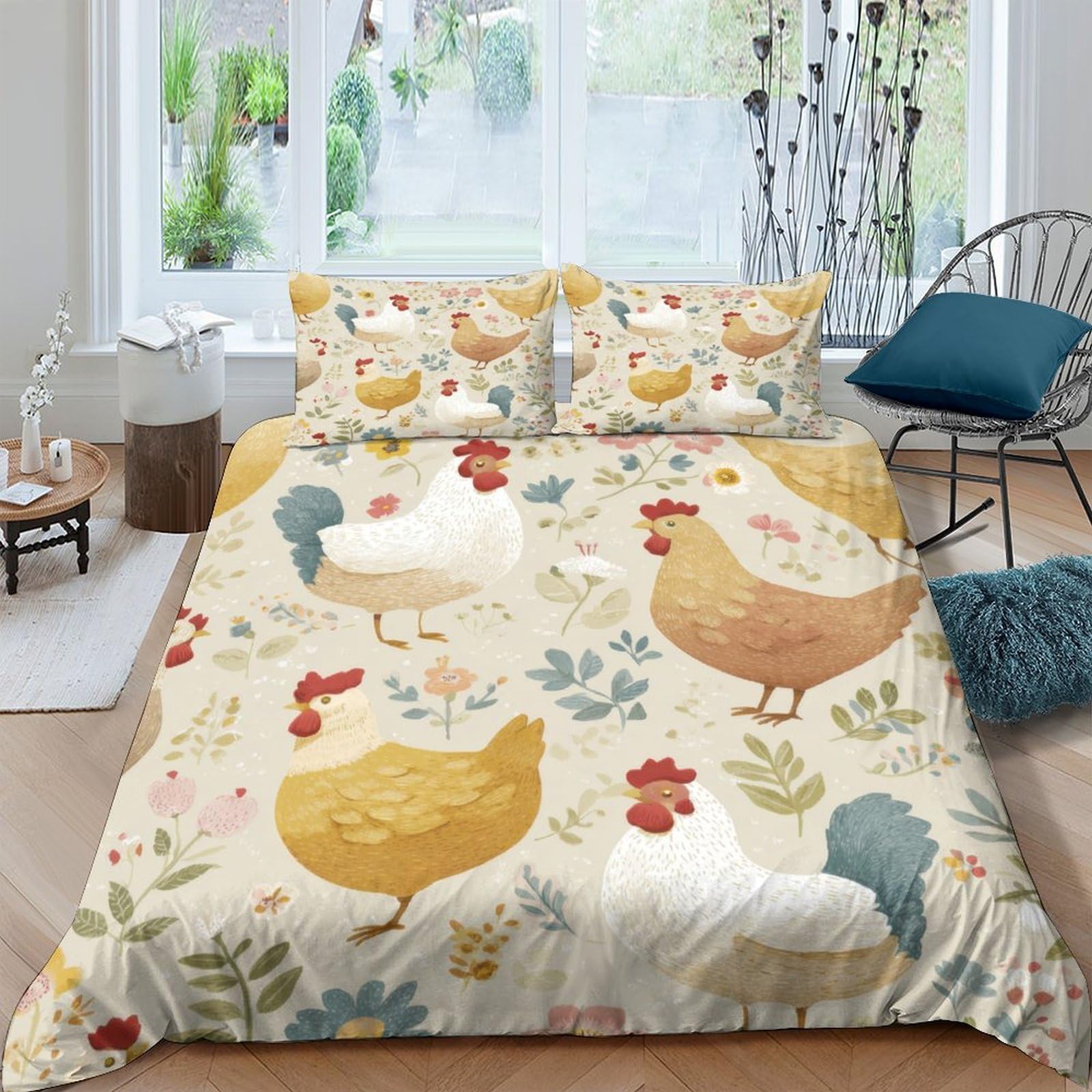 Ctjqhvkz Style-6 3D Printed Chicken Farm Fitted Sheet Microfiber Soft Breathable Hen Pattern Bed Cover For Bedroom Guest Room Decor Single（135X200cm）