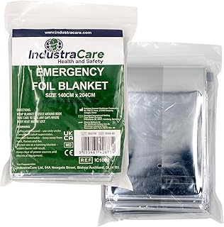 IndustraCare 6 PACK Compact Emergency Thermal Silver Foil Blanket, ideal for camping & survival - 140cm x 204cm