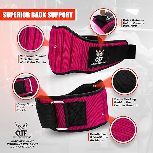 Miniatura 4 de QTF Cinturón de neopreno para levantamiento de pesas, ajustable de 6 pulgadas, soporte de gimnasio para estabilidad y apoyo lumbar, cinturón de