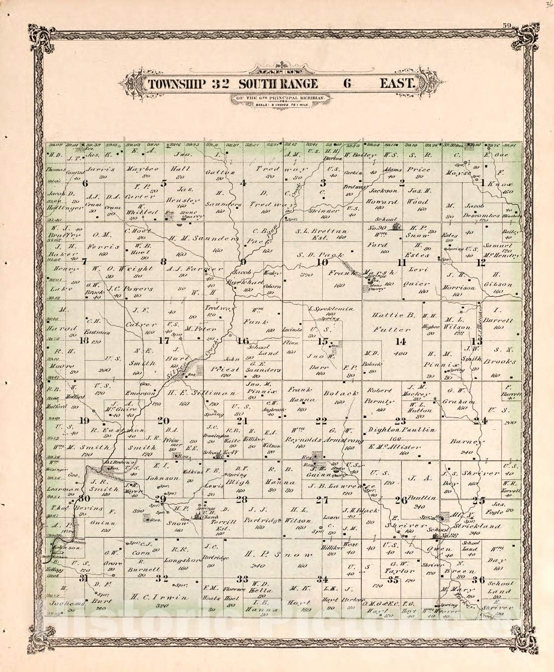 Historic 1882 Wall Map Historical Atlas of Cowley County