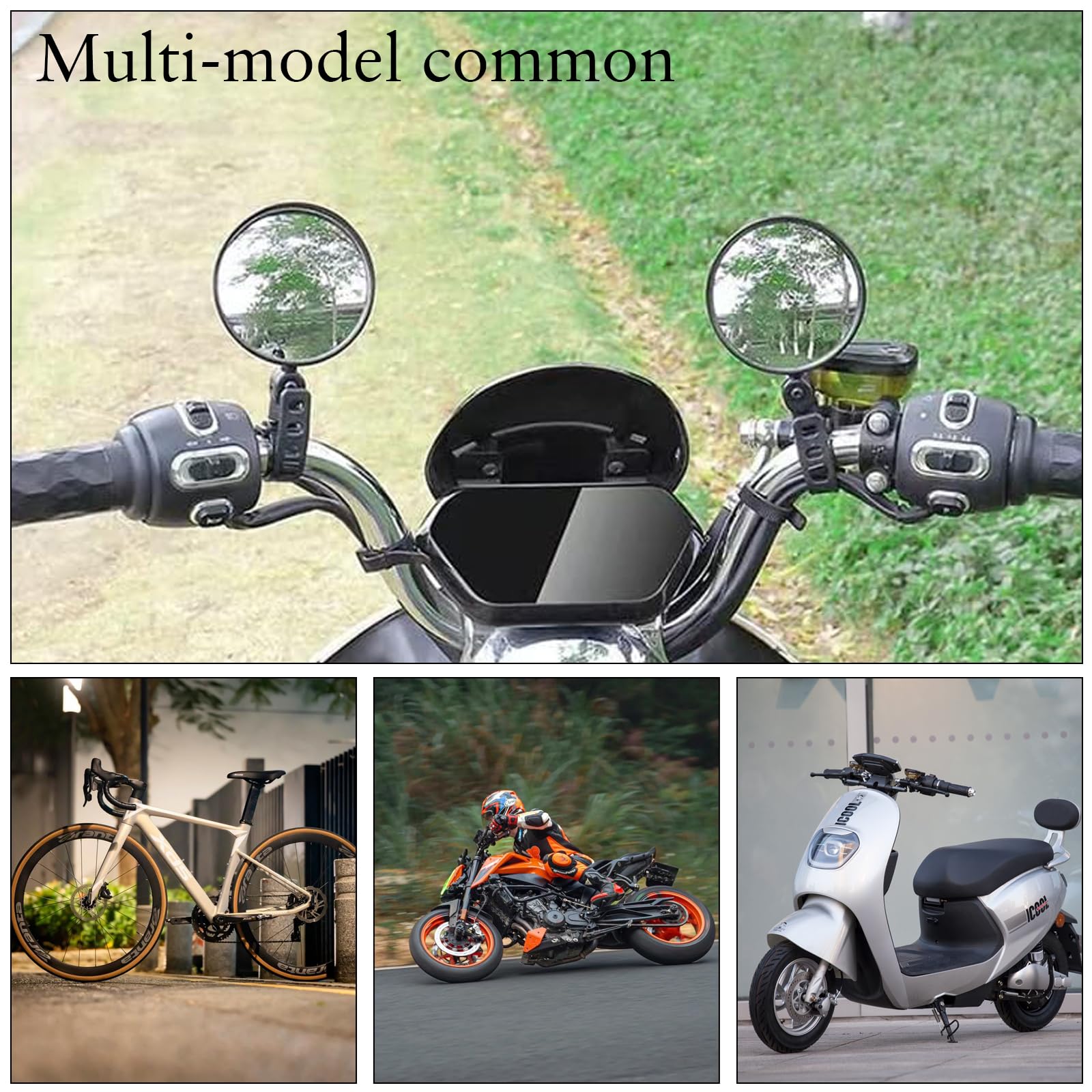 2 Pezzi Specchietto Bici Specchietti Bici Ruotabile a 360°, Specchietti Moto Grandangolo HD, Accessori Regolabile, Specchietti Bicicletta per Biciclette Motociclette (Nero)