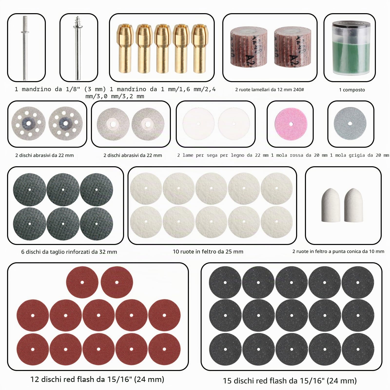ZFE Set da 217 accessori per Dremel,accessori multifunzione adatti per il modellismo, attacco da 3 mm