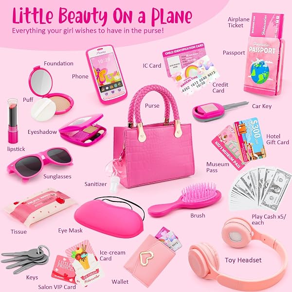 Hohosunlar Sac à Main Petit Filles avec Accessoires - Maquillage Filles, Portefeuille, Un téléphone, Noël Cadeau d'anniversaire Jouets Filles 3 4 5 6 7 8 Ans - 3