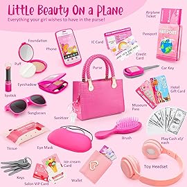 Little Girl Purse with Pretend Makeup for Toddlers, 49PCS Kids Play Purse Set - Princess Toy Accessories, Pretend Play Headset Wallet Phones Sunglasses Keys Credit Cards Birthday Gift for Girls Age 3+