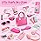Little Girl Purse with Pretend Makeup for Toddlers, 49PCS Kids Play Purse Set - Princess Toy Accessories, Pretend Play Headset Wallet Phones Sunglasses Keys Credit Cards Birthday Gift for Girls Age 3+