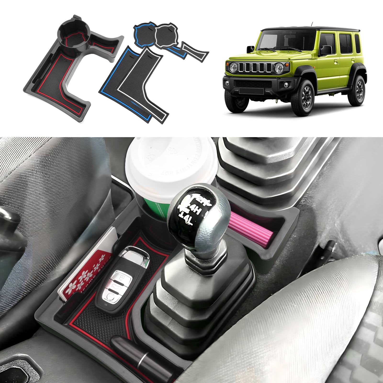 Reposabrazos Central Con USB Para Suzuki Jimny JB64/JB74 (2018-2023) - Caja De Almacenamiento Negro Con 3 Puertos De Carga