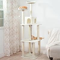 Vista 7 de Cat Tree - 6-Foot Cat Tower for Indoor Cats with Napping Perches, Kitty Condo, 9 Cat Scratching Posts, 2 Hanging Toys, and Rope by PETMAKER (Ivory)