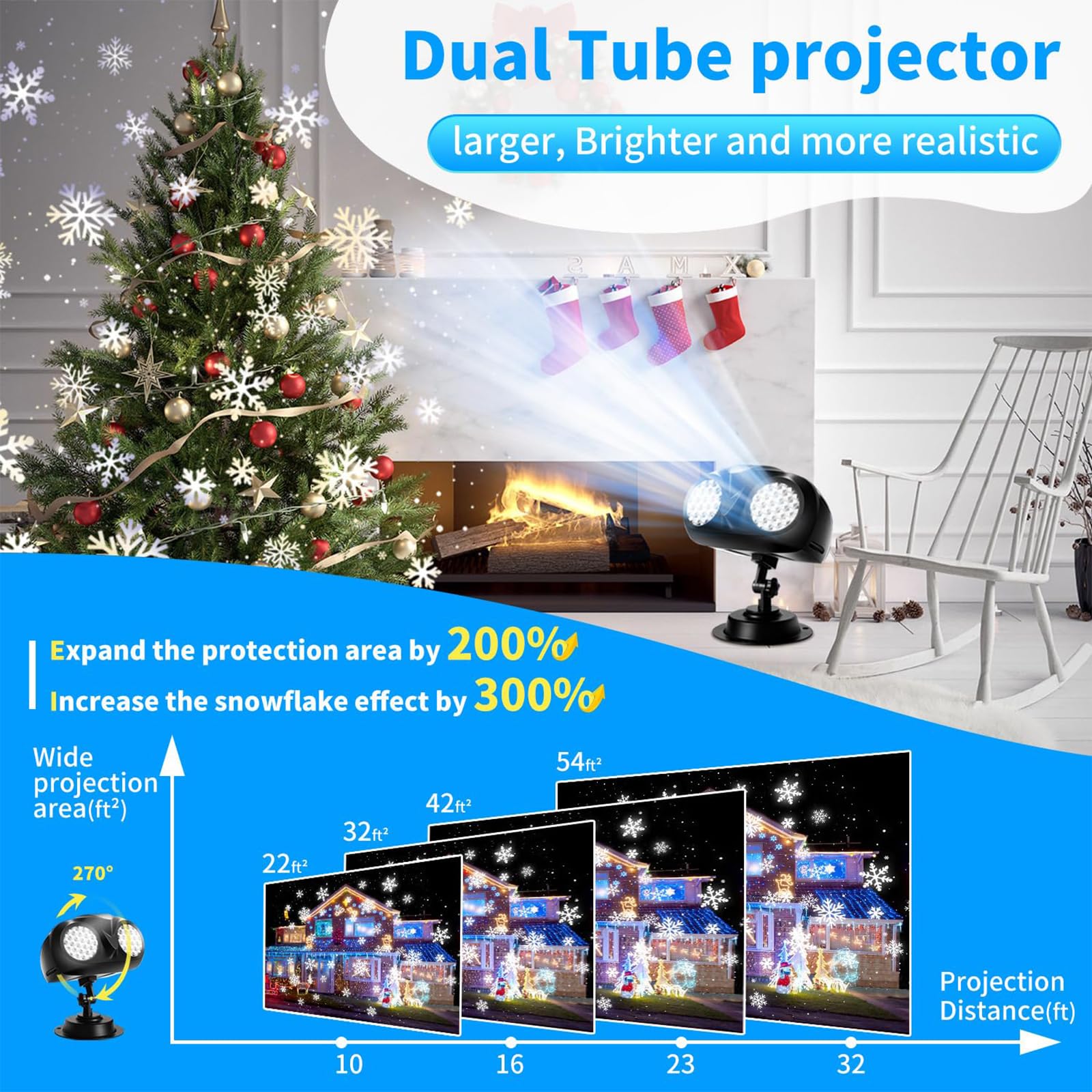 Projecteur de neige, lumière de projection de flocons de neige rotative dynamique avec télécommande pour Noël, le réveillon du Nouvel An et les fêtes