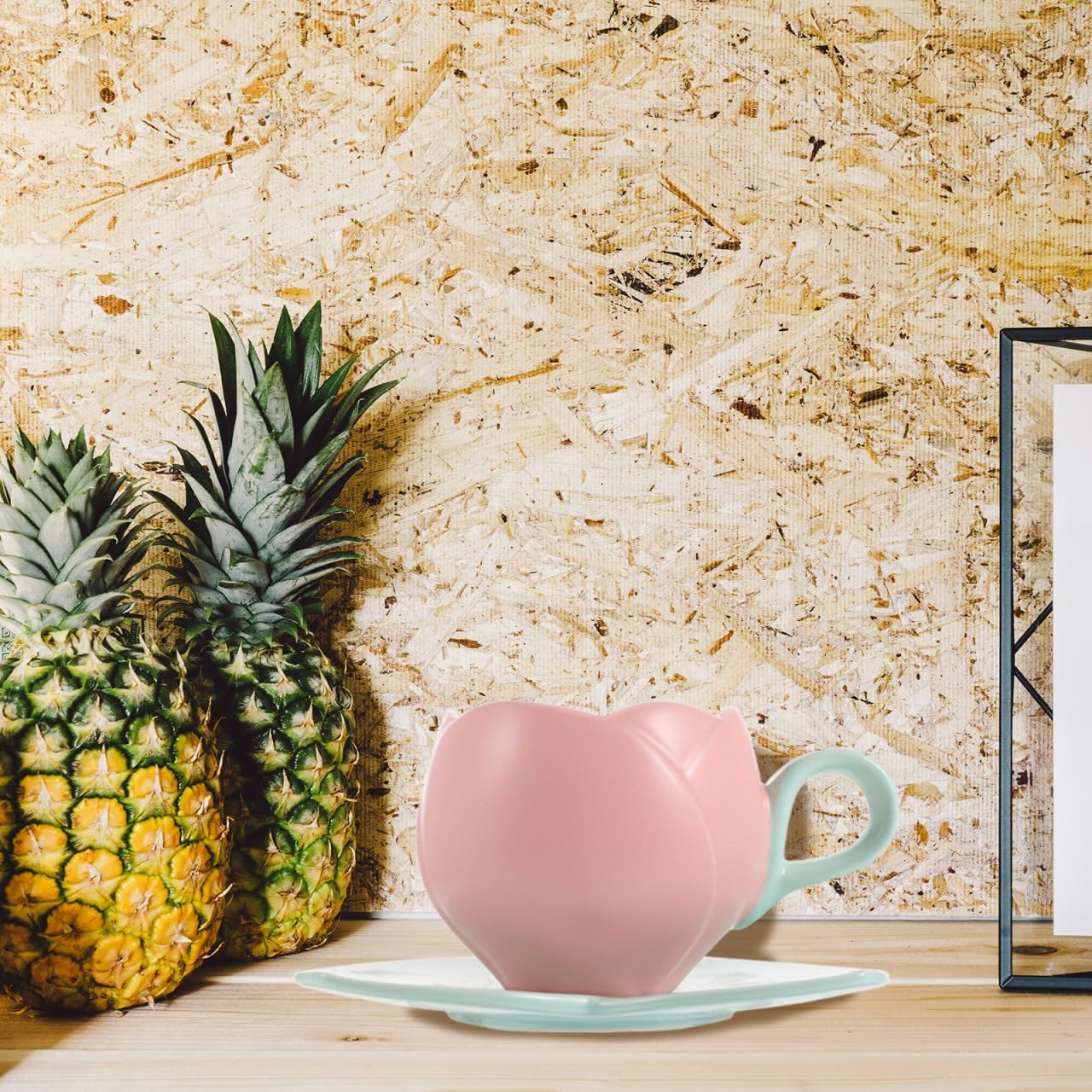 Luxshiny Ceramic Pink Tulip Coffee Mug with Handle, 10oz/300ml Tulip Shape Coffee Cup with Saucer for Tea Milk for Home Office (Pink)