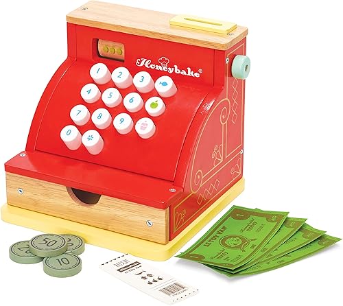 Le Toy Van - Caja registradora de madera de Honeybake  Juguete de juego de roles  Con recibo apertura de cajón y dinero de juego  Perfecto para