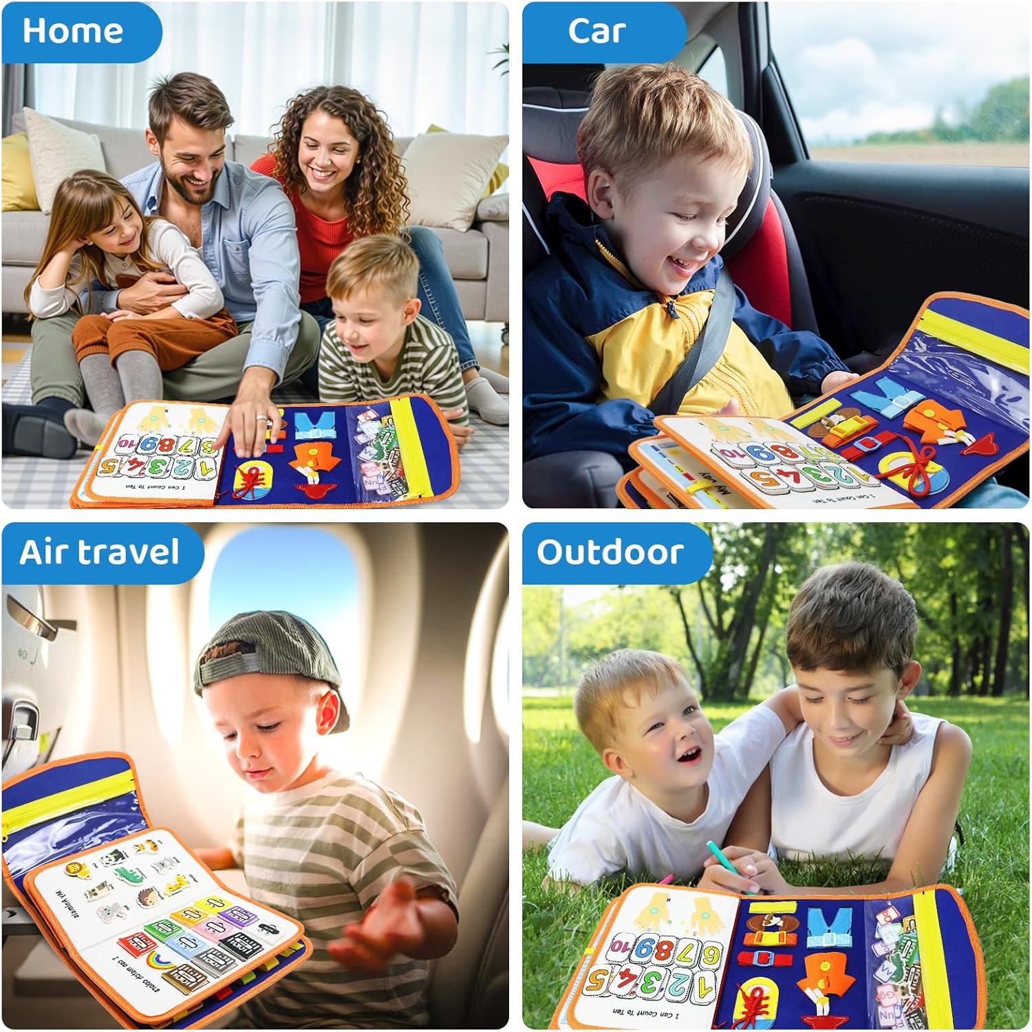 Busy Board Montessori Toys for Toddler,Busy Book - Sensory Preschool Learning Activities Educational Toys with Fine Motor Skills,Gift for Boys Girls,Travel Essentials for Plane Car (Blue)