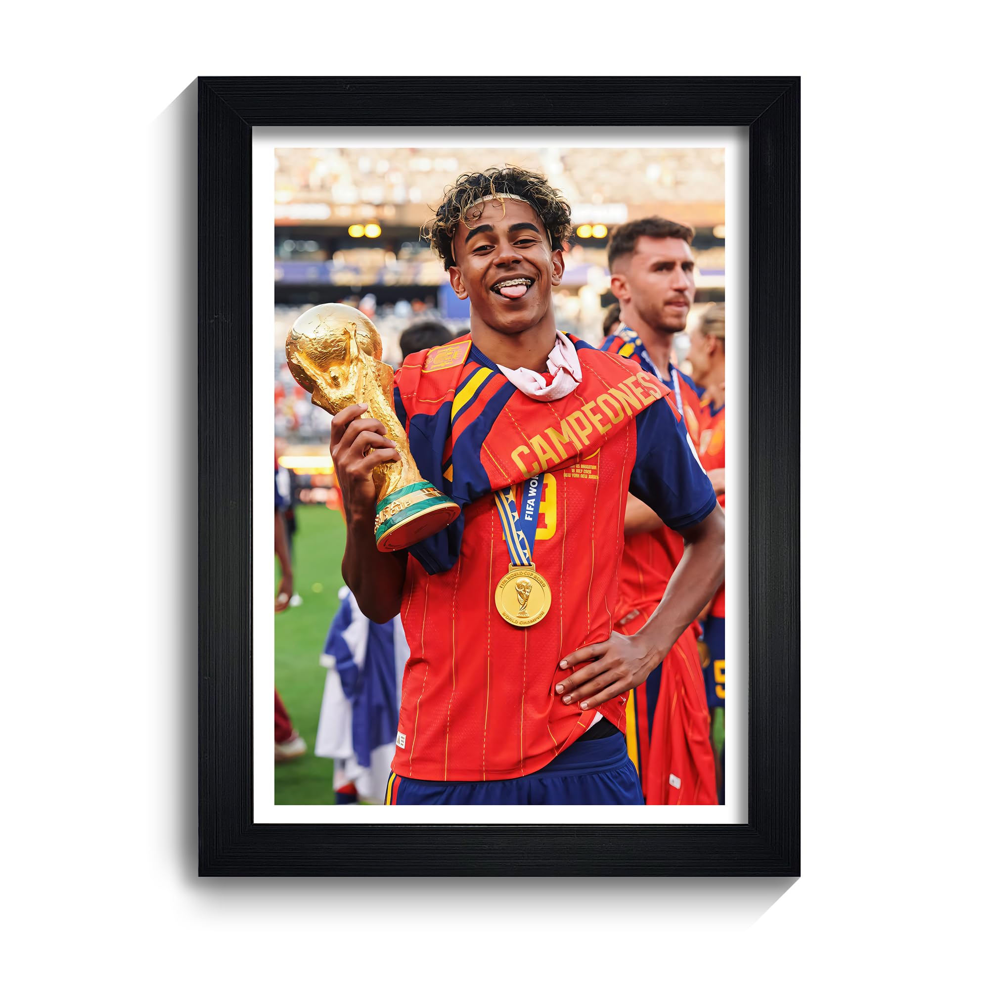 Spain World Cup Champions Wall Frame | Footballers Frame | A4 Size (32x24 cm) Black Frame | Modern Wall Decor for Bedroom, Office & Gaming Setup (Lamine Yamal 1)-image-23