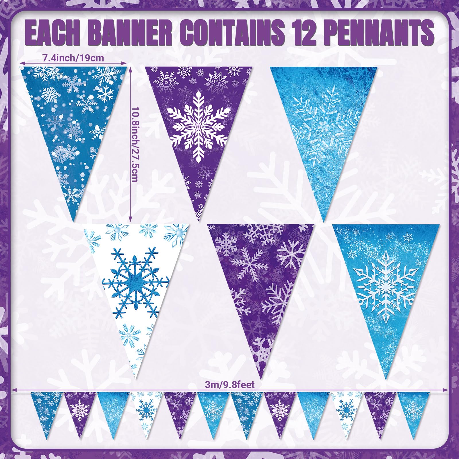 Hestya 15 m Schneeflocken Wimpelkette Banner Frozen Winter Wimpel Banner Schnee Doppelseitige Papier Dreieck Flaggen Girlande Luftschlangen für Schneeflocke Hochzeit Weihnachten Geburtstag Party
