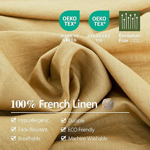 Miniatura 5 de S VICTORY SYMBOL Juego de funda de edredón 100% lino, 3 piezas, tamaño Queen, lino lavado francés natural de color sólido (1 funda de edredón y 2