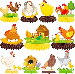12Pcs Chicken Party Honeycomb Centerpieces Farm Chicken Birthday Decorations Chick Party Table Decorations Hen Table Centerpieces for Kids Rooster Animals Baby Shower Supplies
